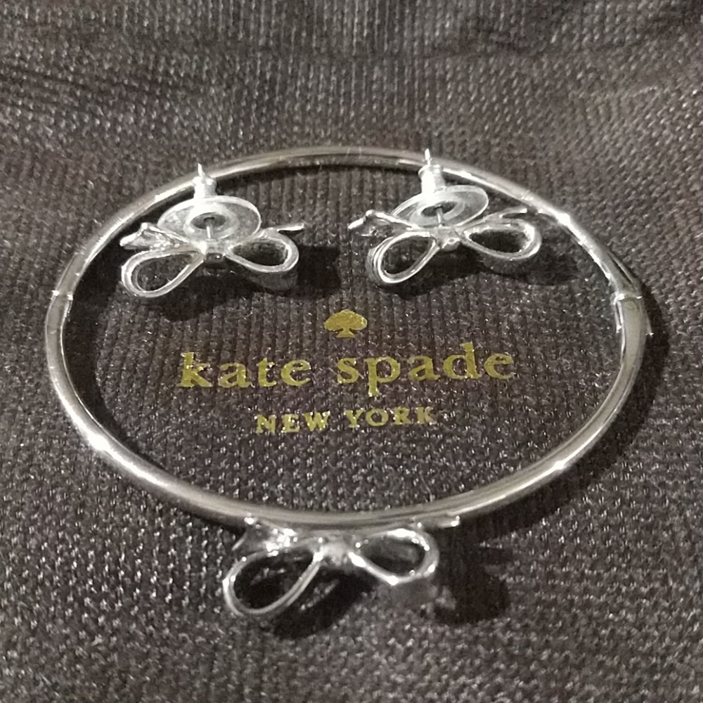 Kate Spade Silver Bow Bracelet and Earrings